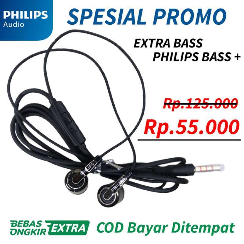Promo HEADSET PHILIPS ORIGINAL STEREO HEADSET EXTRA BASS HANDSFREE