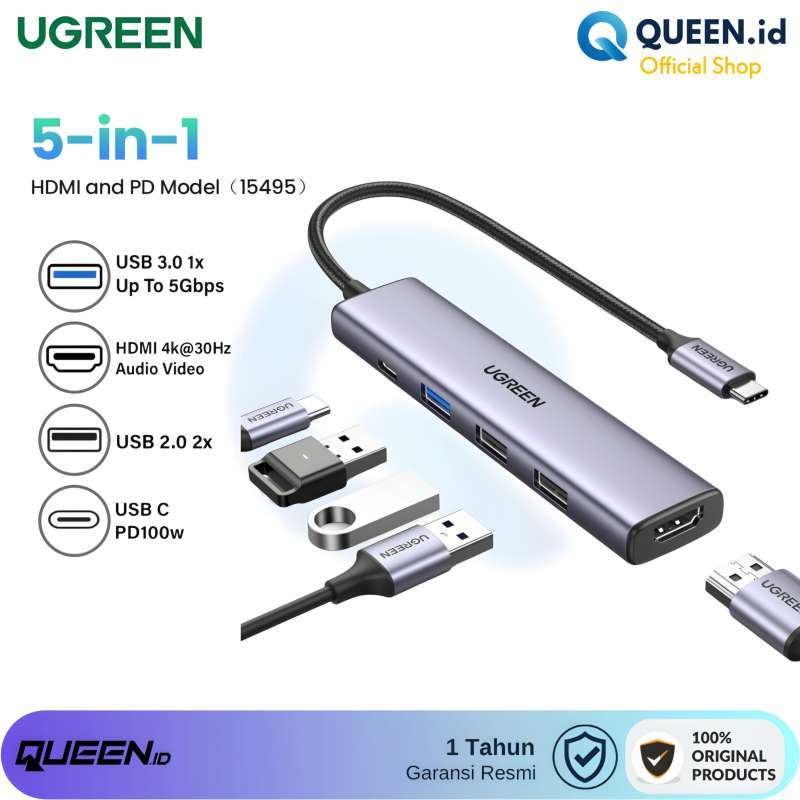 UGREEN HUB Adapter Splitter 5in1 USB TYPE C TO USB HDMI 4K 30Hz Multiport  15495