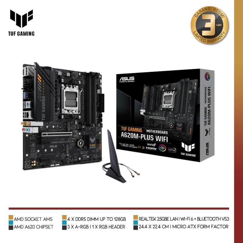 ASUS TUF GAMING A620M-PLUS WIFI Motherboard AMD A620 Ryzen AM5