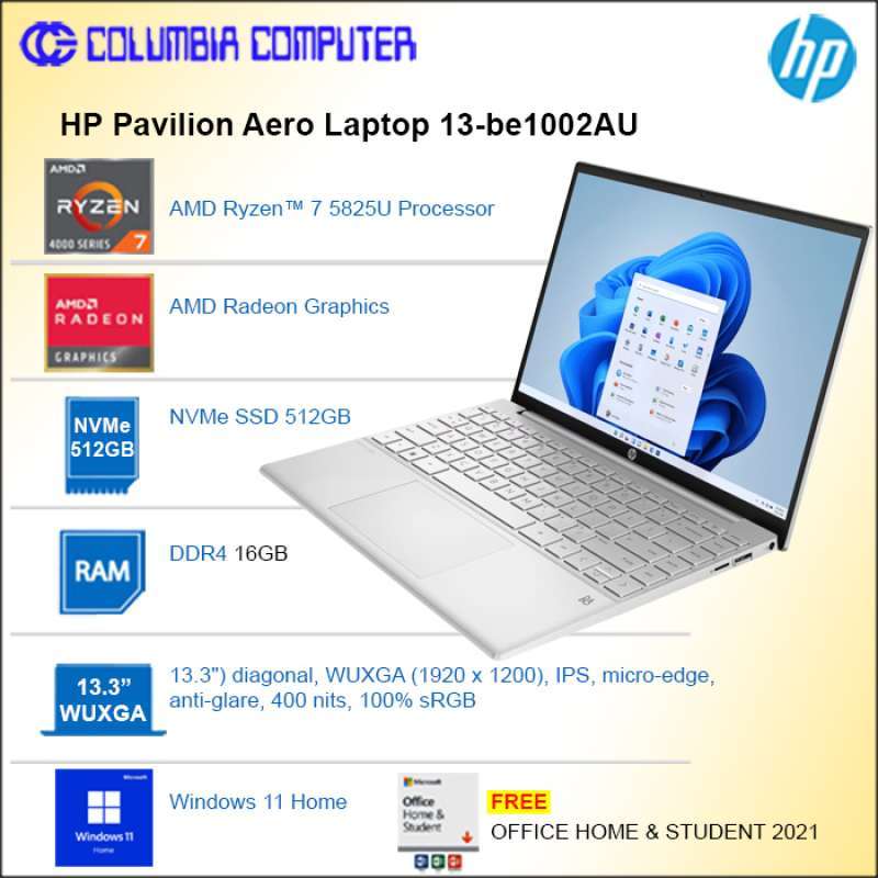 Jual Hp Pavilion Aero 13-be1002au Ryzen 7-5825u 16gb 512gb