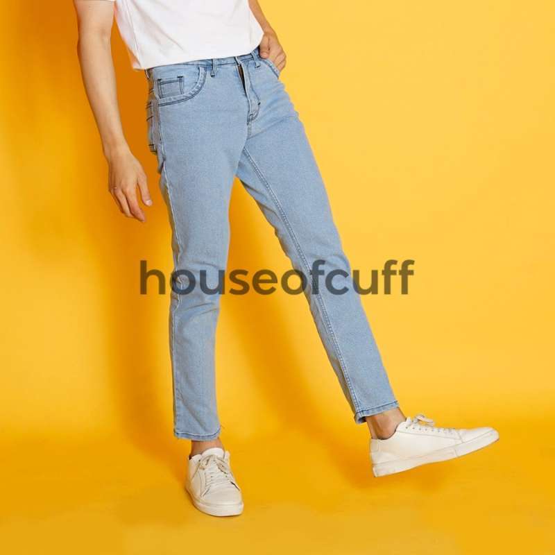 Celana panjang Jeans Slim Fit biru muda denim pants pria houseofcuff