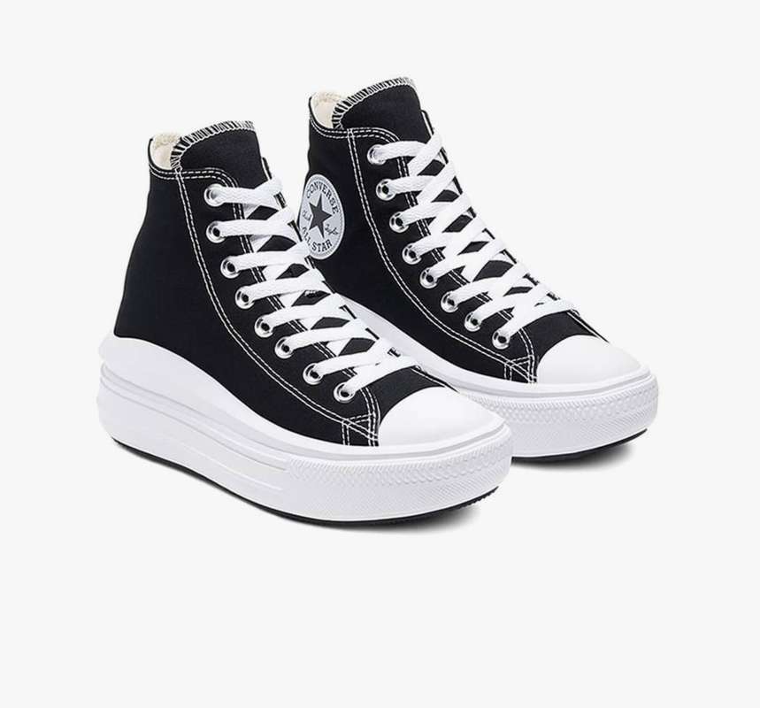 Converse Chuck Taylor All Star Move Hi W Black Sepatu Sneakers Wanita Black White Con568497C