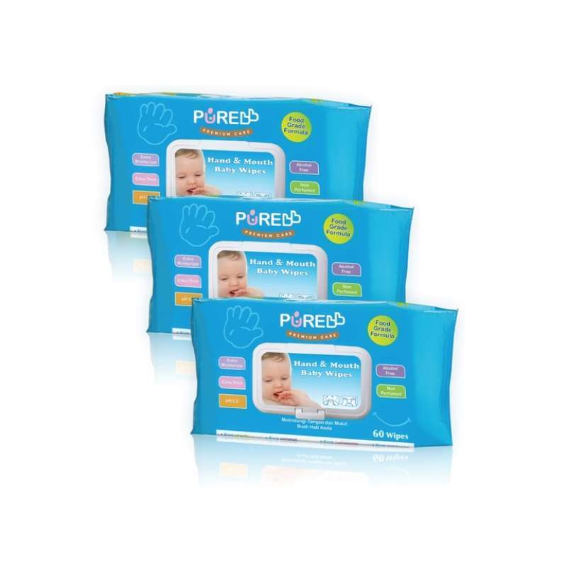 Pure Baby Hand Mouth Baby Wipes Aloe Vera 60s Buy 2 Get 1 Free HARGA YANG TERCANTUM ADALAH HARGA PAKET