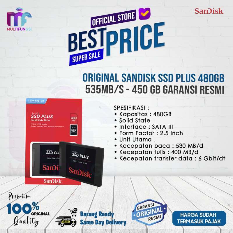 ORIGINAL SANDISK SSD PLUS 480GB 535MB/S 450 GB GARANSI RESMI