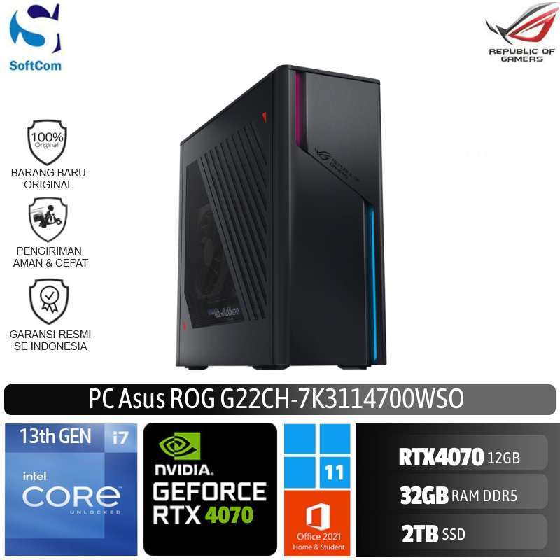 PC Asus ROG G22CH 7K3114700WSO Desktop PC [Core i7-13700KF/32GB/1TB SSD+1TB  SSD/RTX4070 12GB/W11+OHS]