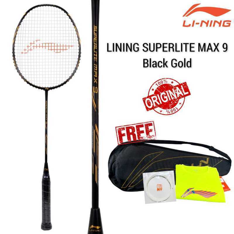 Raket Badminton Lining Superlite Max Black Gold Original Bulutangkis Adha  Sport