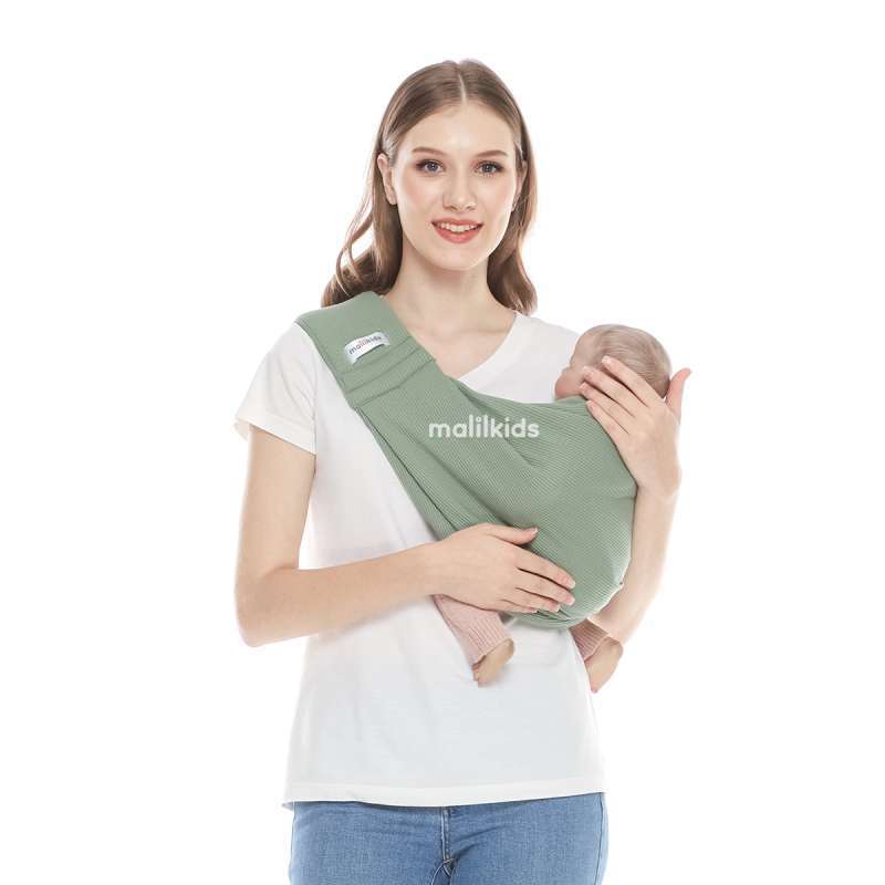 Malilkids Gendongan Bayi Geos Sling Pouch Waffle Knit Double Layer (Dengan  Busa di Pundak) Sage Size XL
