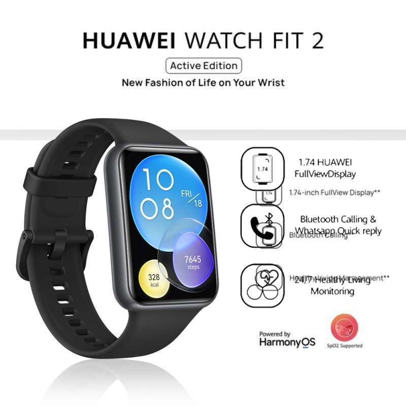 Huawei Watch Fit 2 Active Edition Midnight Black Bluetooth Smartwatch NEW
