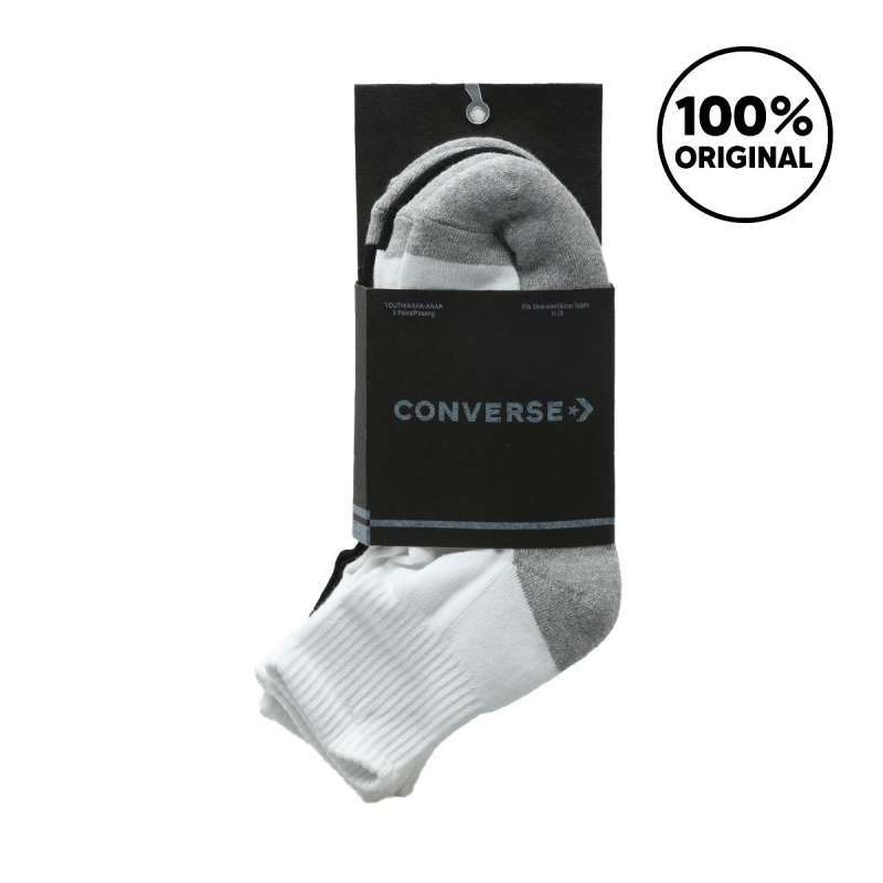 Converse Youth Quarter Socks 3Pairs White Black CONYQ519 3M