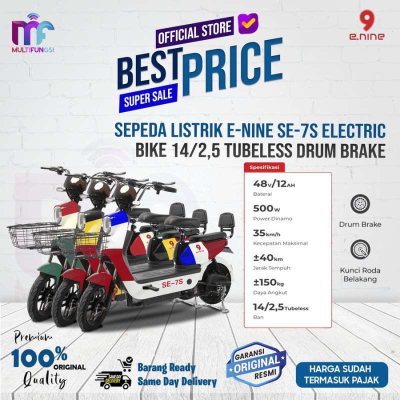 Sepeda Listrik E-Nine SE-7S Electric Bike 14/2,5 Tubeless Drum Brake