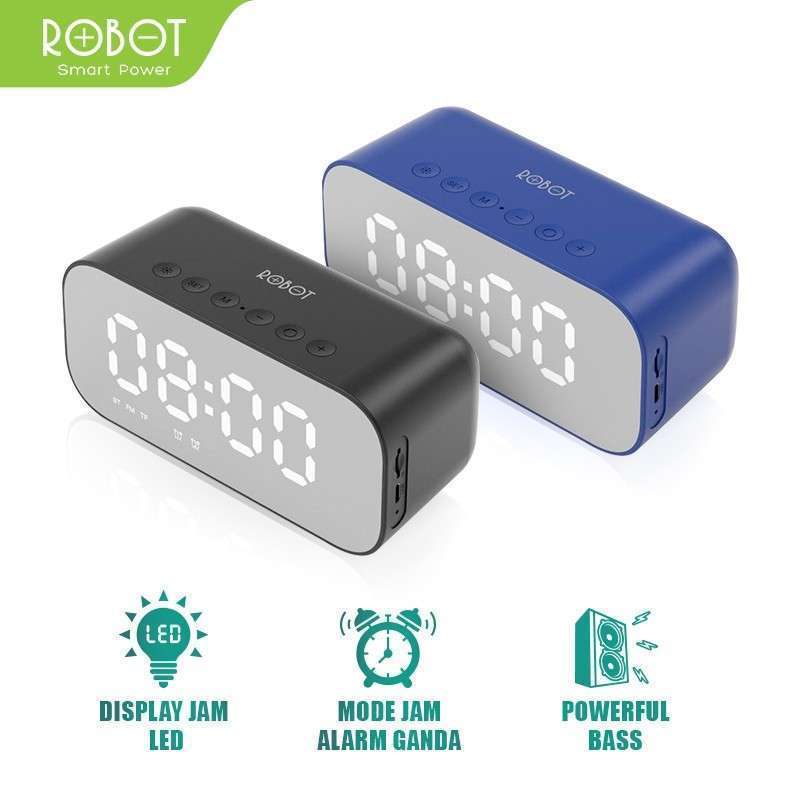 Robot RB560 Speaker Bluetooth dengan Jam Alarm LED dan Indikator Bluetooth 5.0, Bass Powerful, serta Dual Smart Alarm untuk Penggemar Musik Malam Hari