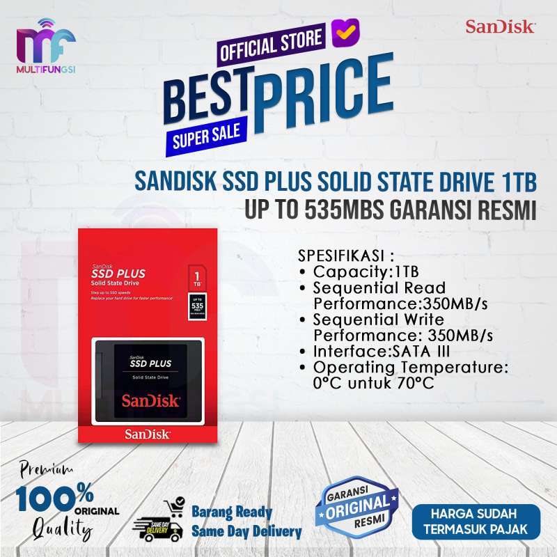 Sandisk SSD Plus G27 SATA III 1TB 350Mb/s Garansi Resmi