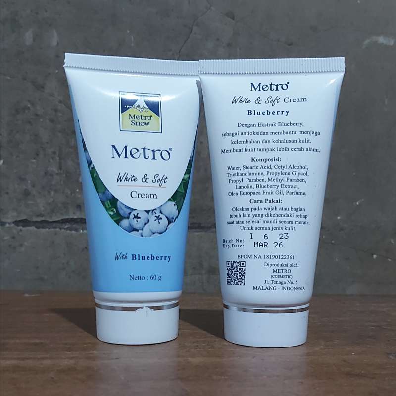 Metro White And Soft Cream Kemasan Tube 60 gram 1 PCS : Hijau (with Aloe  Vera), Biru (with Blueberry), Kuning (with Honey)