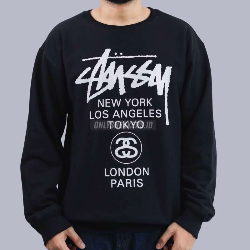 Jual Stussy World Tour Black Crewneck 100 Authentic Di Seller Onlysneakers Ruko Centre Point Kota Medan Blibli
