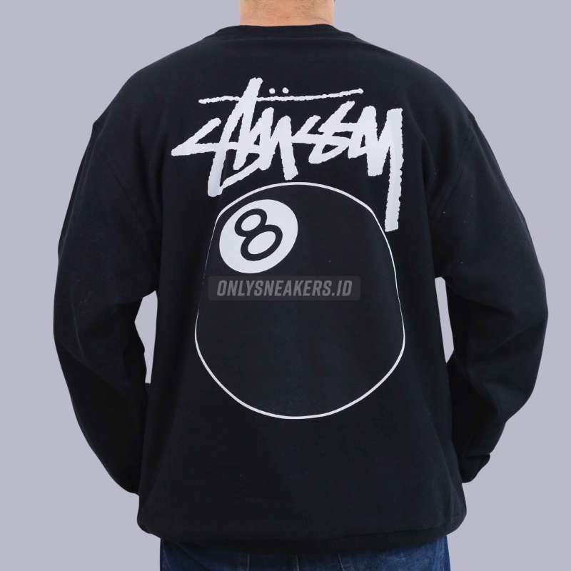 STUSSY 8 BALL BLACK CREWNECK 100 AUTHENTIC