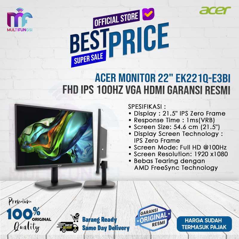 Acer Monitor 22 EK221Q-E3bi FHD IPS 100Hz VGA HDMI Garansi Resmi