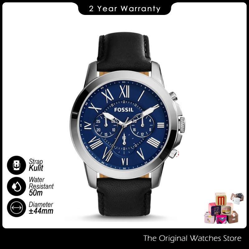 Promo Fossil Grant Chronograph Tali Kulit Hitam Jam Tangan Pria