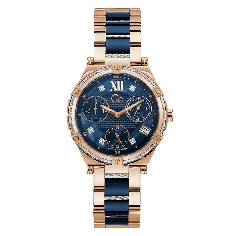 GC Y87003L7MF GC Cablesport Large Size Ceramic Blue Rosegold Ladies Watch  Original