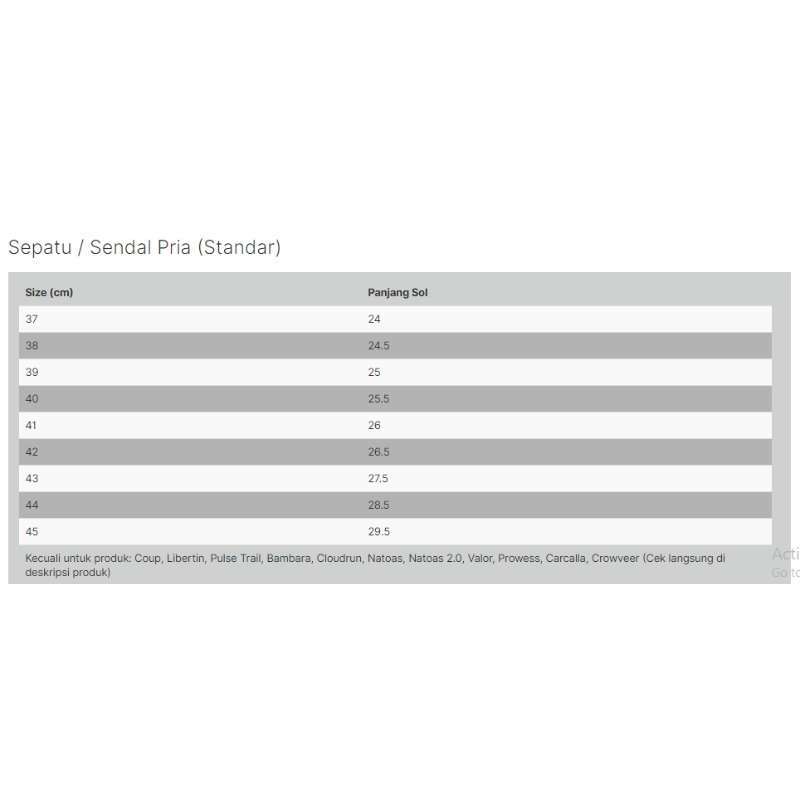 Size chart sandal eiger store