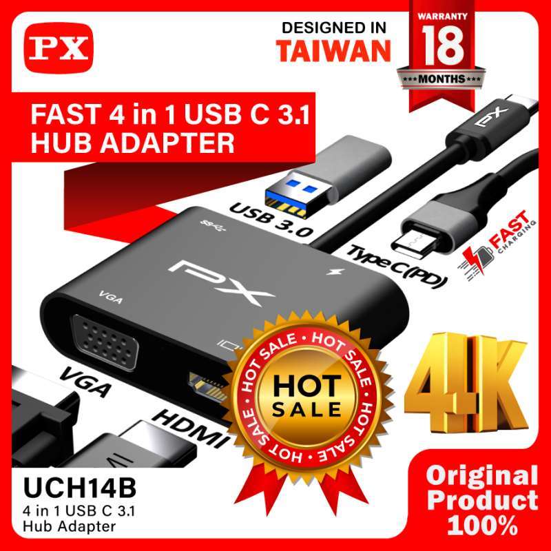 Promo Hub Converter USB Type C 3.1 to HDMI 4K VGA USB 3.0 4 in 1 PX UCH14B  Diskon 50% di Seller PX - Sukapura, Kota Jakarta Utara