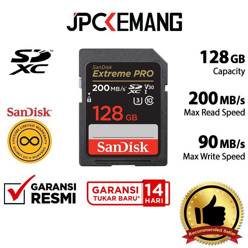 JPC KEMANG Sandisk SDXC Extreme Pro 128GB 200MB/s UHS-1 Sandisk SDHC 128 GB  SD Card GARANSI RESMI