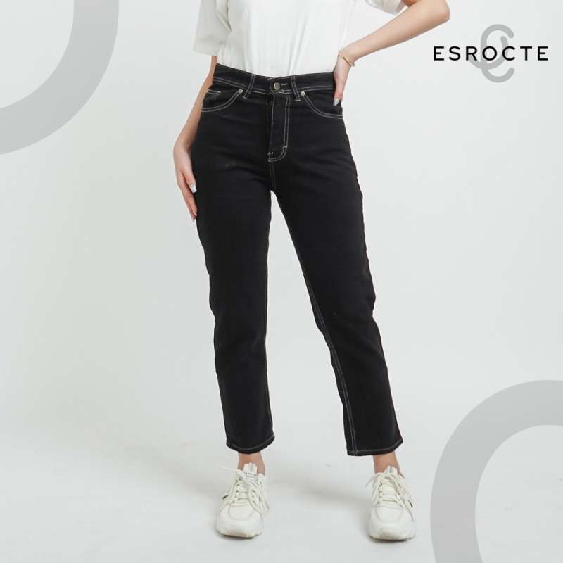 Jual Esrocte Aurea Pants Celana Mom Jeans High-waist Wanita
