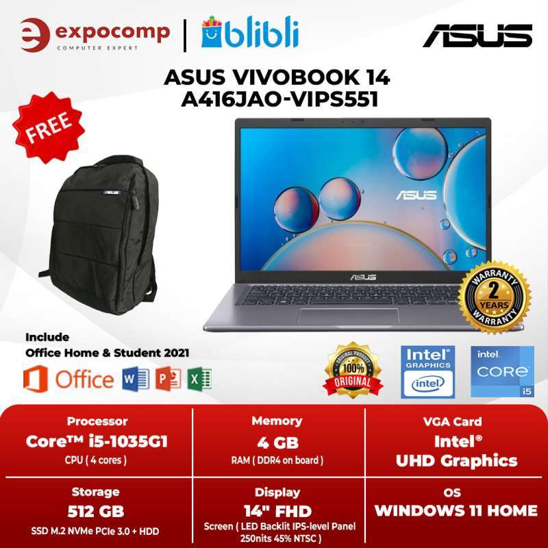ASUS VIVOBOOK 14 A416JAO-VIPS551 GREY CORE i5-1035G1