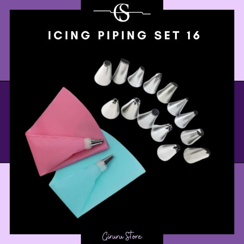 ICING PIPING BAG SET 16 IN SILIKON CAKE DECORATING SPUIT CONNECTOR  PIPING BAG SPUIT DEKORASI KUE CHEF PASTRY PIPING BAG SILICONE SETg Sili