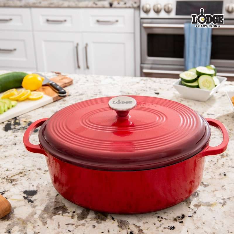 Lodge Oblong Cast Iron Dutch Oven Lodge Quart Oval Red