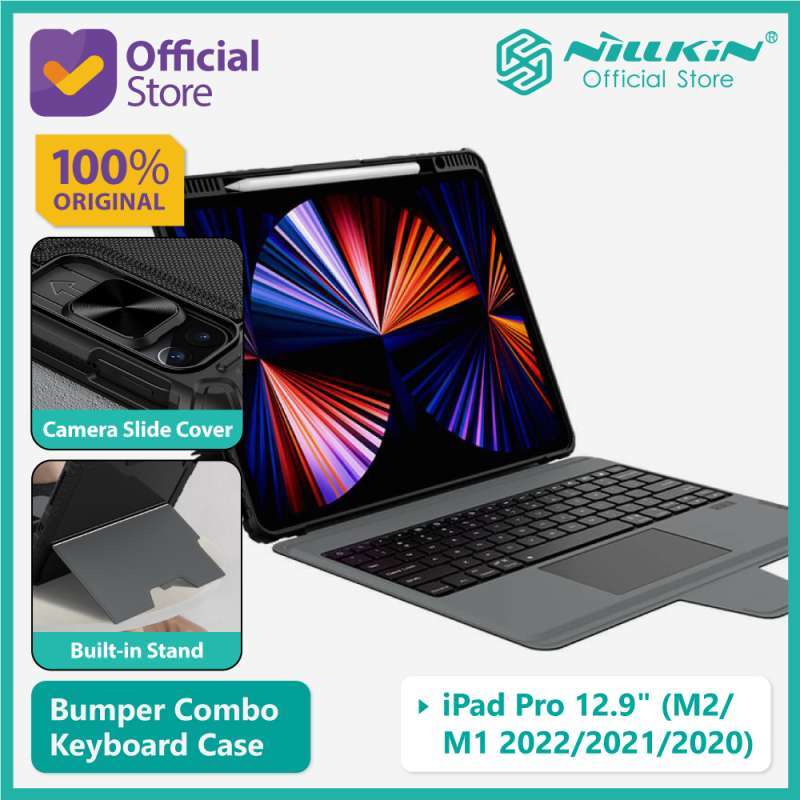 Keyboard Case iPad Pro (M2/M1 2022/2021/2020) Nillkin Bumper Combo  Flip Camera Cover Slide Stand Casing Black