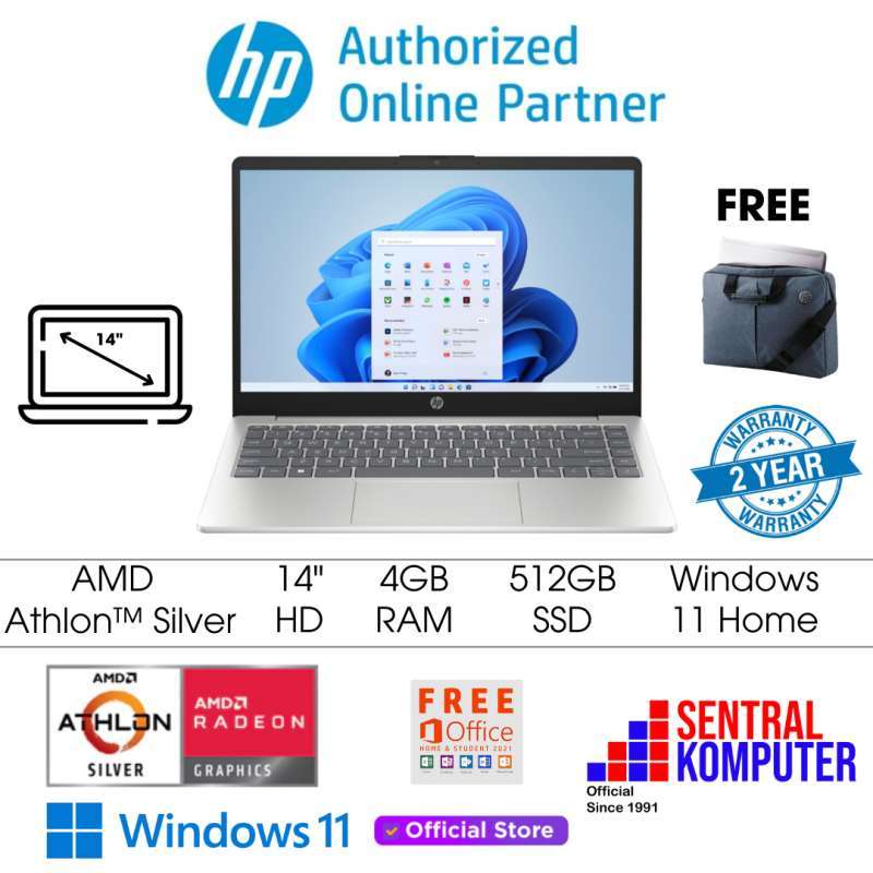 HP Laptop Karawang: Athlon 3050U for Efficient Work with 512GB SSD; Features Backlit Keyboard and HD Display, Perfect for Students and Professionals