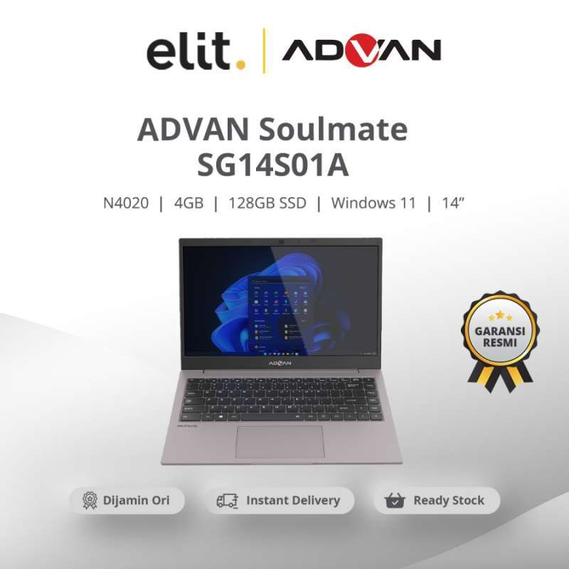 Advan Laptop Soulmate 14 Celeron N4020 4GB/128GB Win 11 Home - Grey