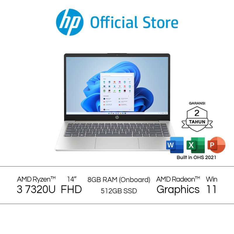 Jual Laptop HP 14 em0033AU AMD Ryzen 3 7300U 8GB AMD Radeon