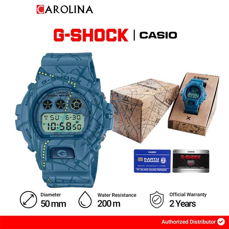 Jam Tangan Pria Casio G SHOCK DW 6900SBY 2D Shibuya Treasure Hunt Collection Digital Dial Blue Resin Band