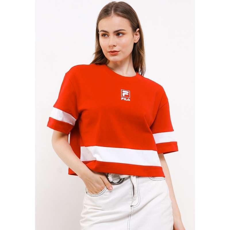 Red fila crop discount top