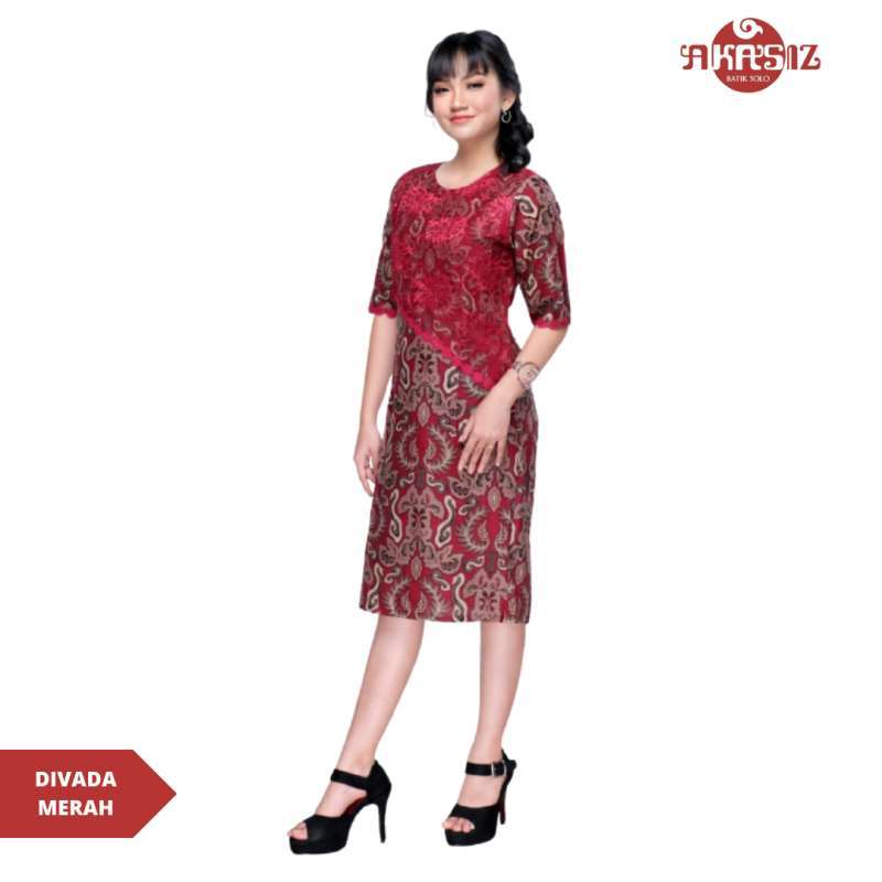 Promo AA01 Dress Batik Wanita Kombinasi Broklat Modern Lengan