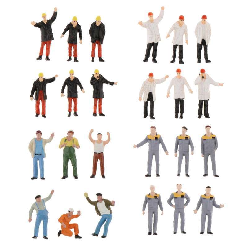Promo 24 Pieces Plastic 150 Painted Tiny Figures Model Railway Scenery