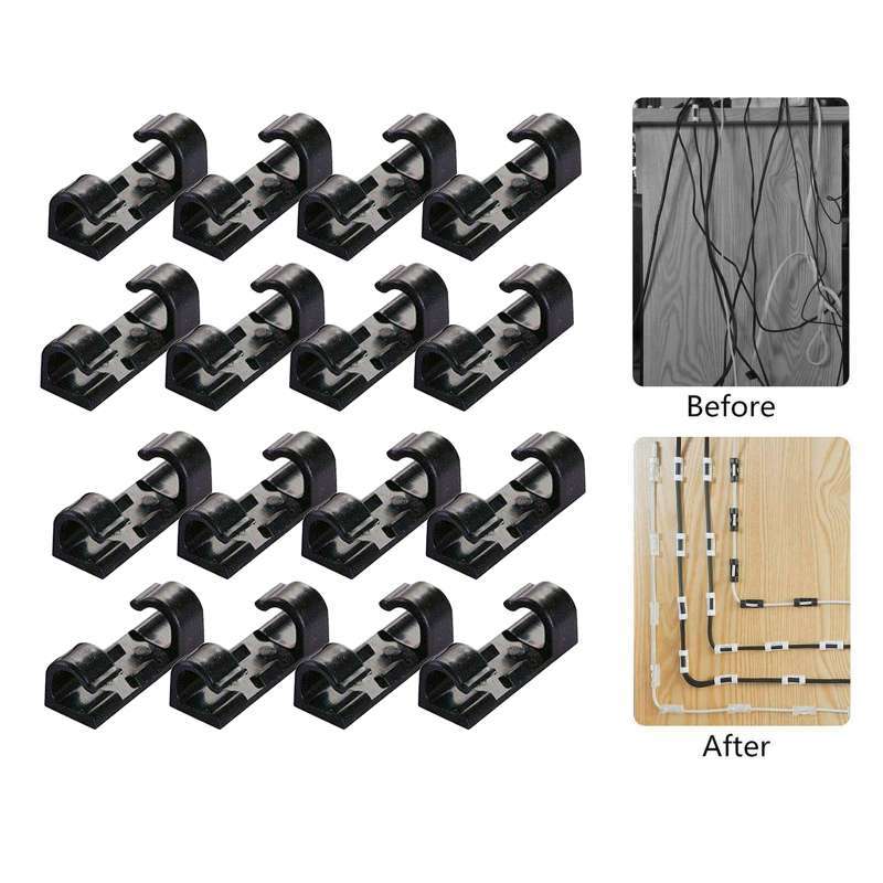 Jual 16 Piece Self Sticky Cable Clips ABS Plastic Data Wire Holder
