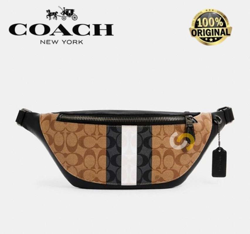 Coach Warren Belt Bag In Signature Canvas With Varsity Motif Khaki