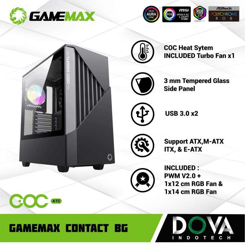 Jual GameMax Contac COC E-ATX Gaming PC Case With COC Fan & PWM - Black ...