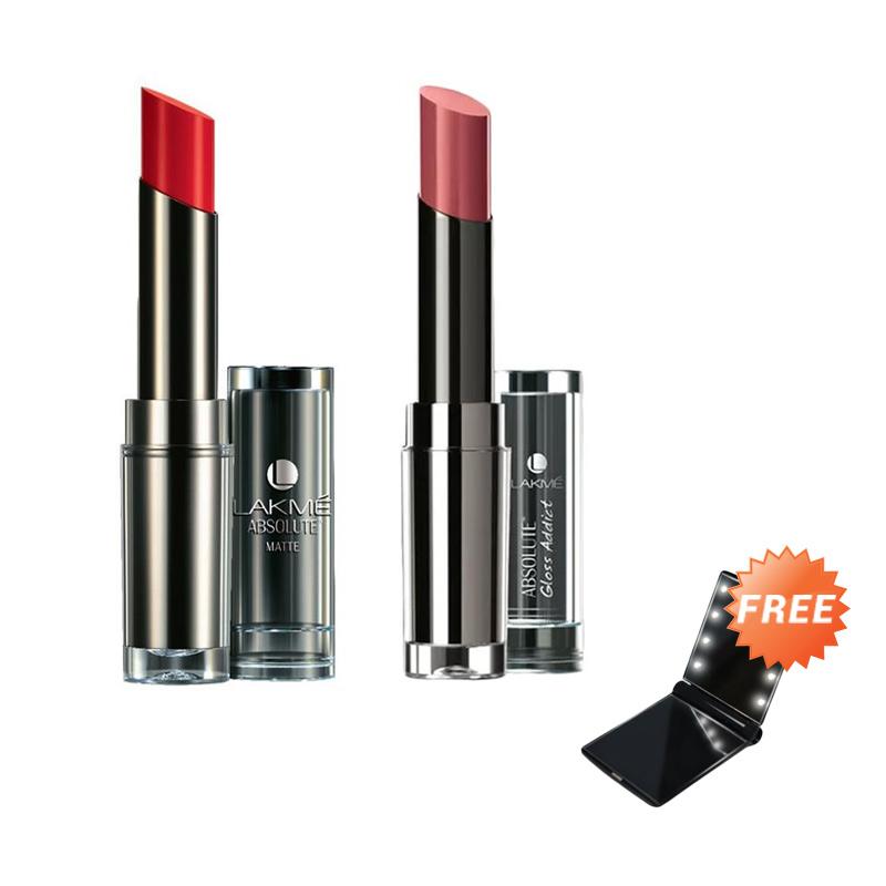 Jual Lakme Absolute Matte Red Rush & Gloss Addict Bare Lipstick Beige