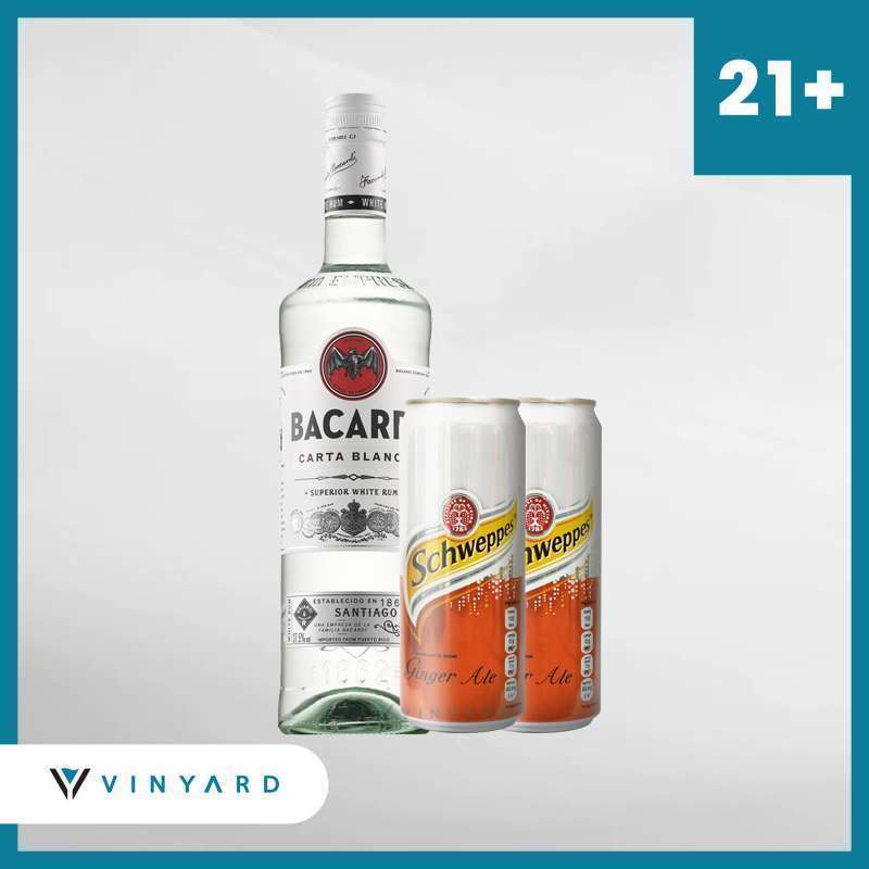 Jual Promo Bacardi Carta Blanca Light Rum + 2 Schweppes Ginger Ale 330 Ml Di Seller Vinyard