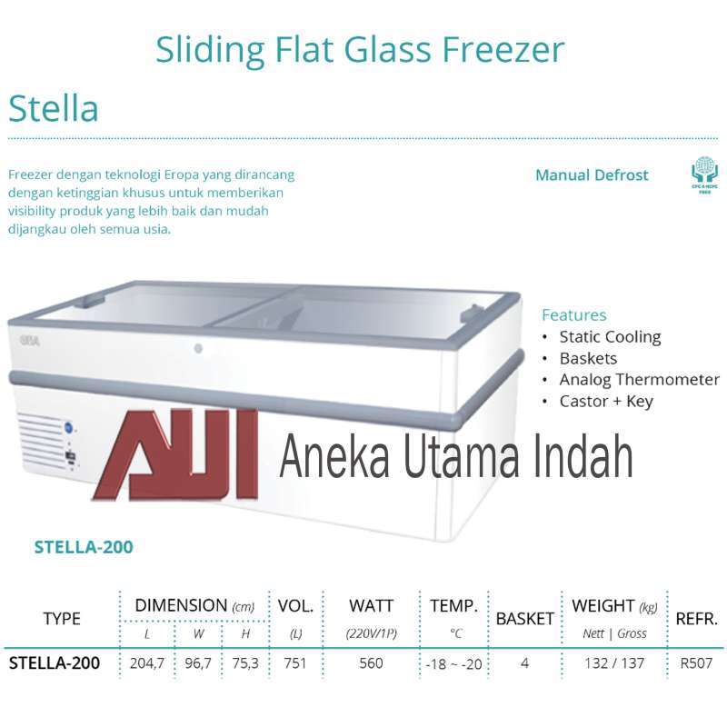 Promo GEA STELLA200 SLIDING FLAT GLASS FREEZER / FREEZER KACA DATAR