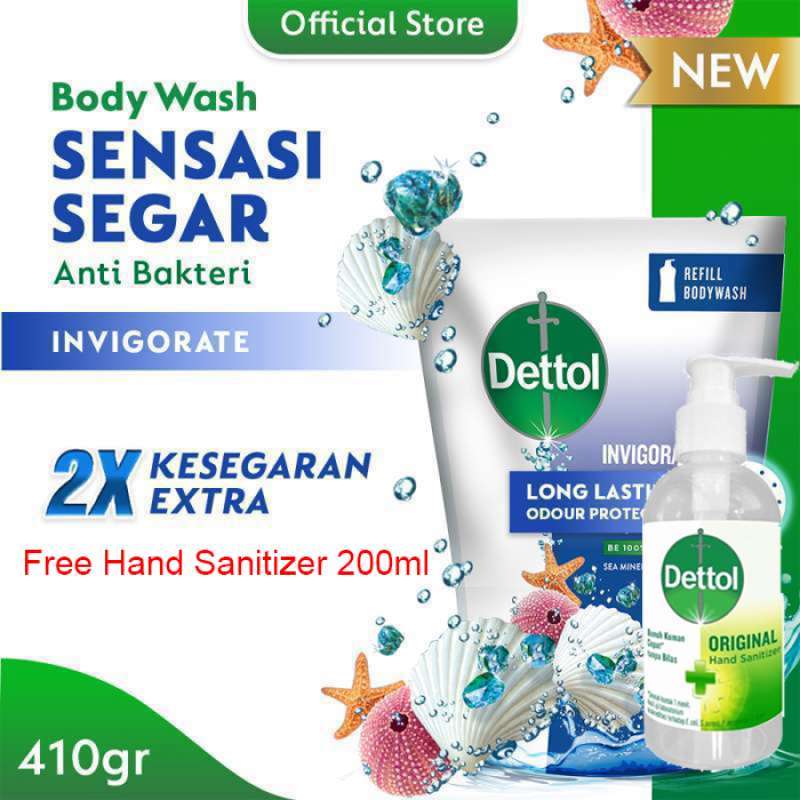 Jual Dettol Invigorate Body Wash [410 mL] + Free Hand Sanitizer di