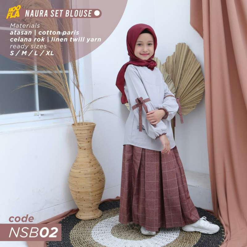 Promo NAURA SET BLOUSE BY HOOFLA KIDS WARNA MAROON BAJU NGAJI PAKAIAN
