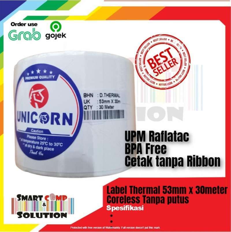 Jual Kertas Stiker Label Direct Thermal 53mm x 30meter