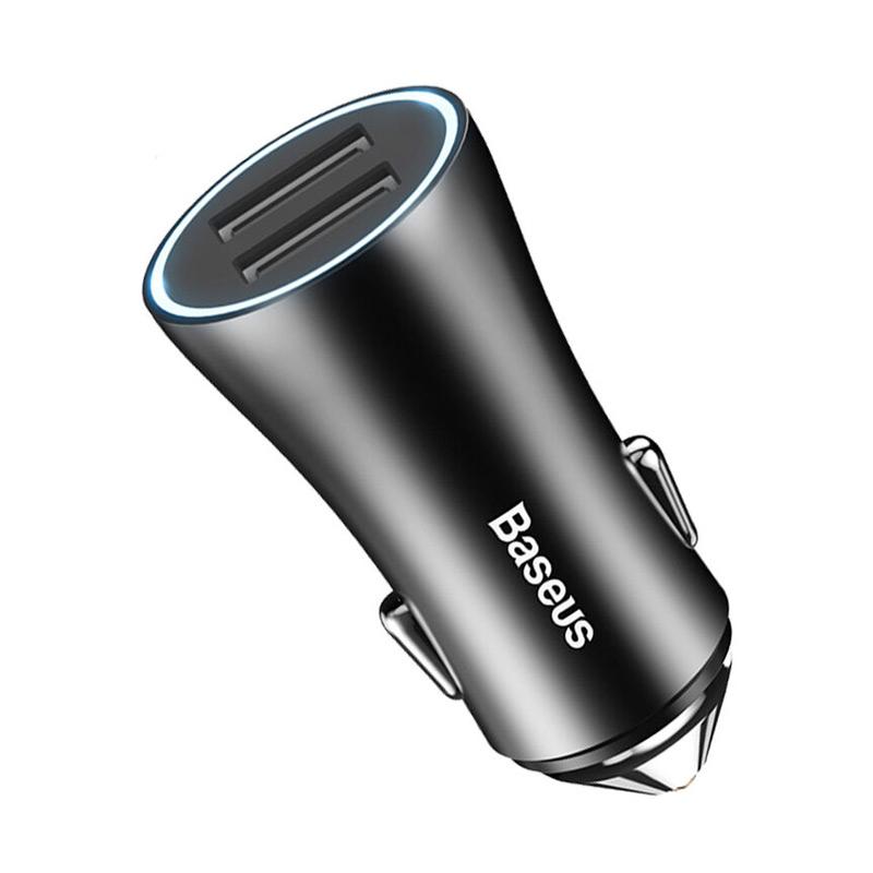 Jual BASEUS Golden Contactor Dual U Intelligent Car Charger - Black di