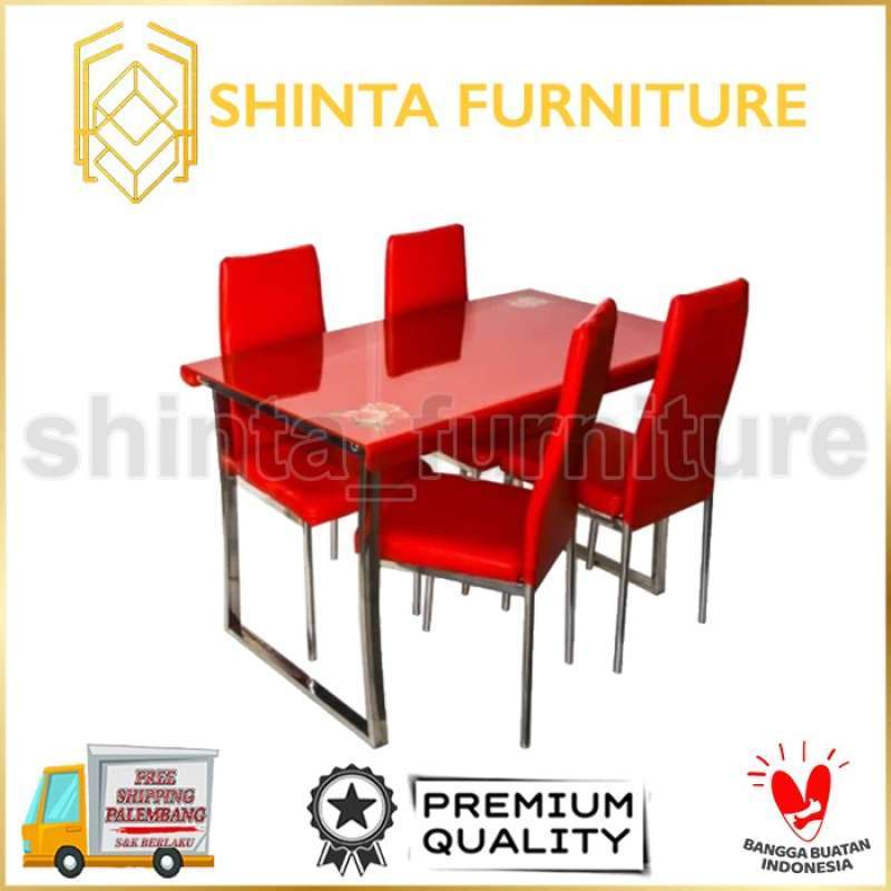 Jual Meja Makan Kaca 4 Kursi Minimalis Modern Meja Makan Keluarga Merah ...