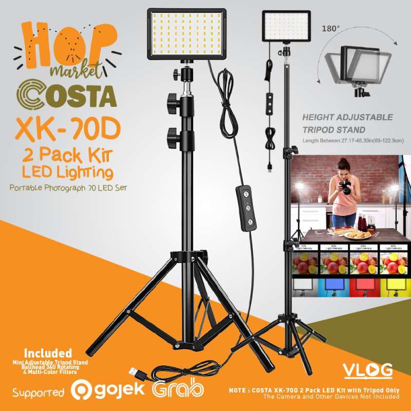 Jual COSTA XK70D 2 Set 70 LED Video Light with Adjustable Tripod Stand