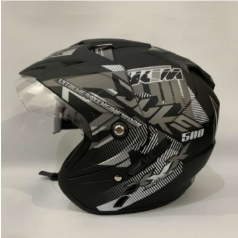 Jual Helm JP 7 Juke AbuAbu Doff SNI Dewasa Motif Dua Kaca Double